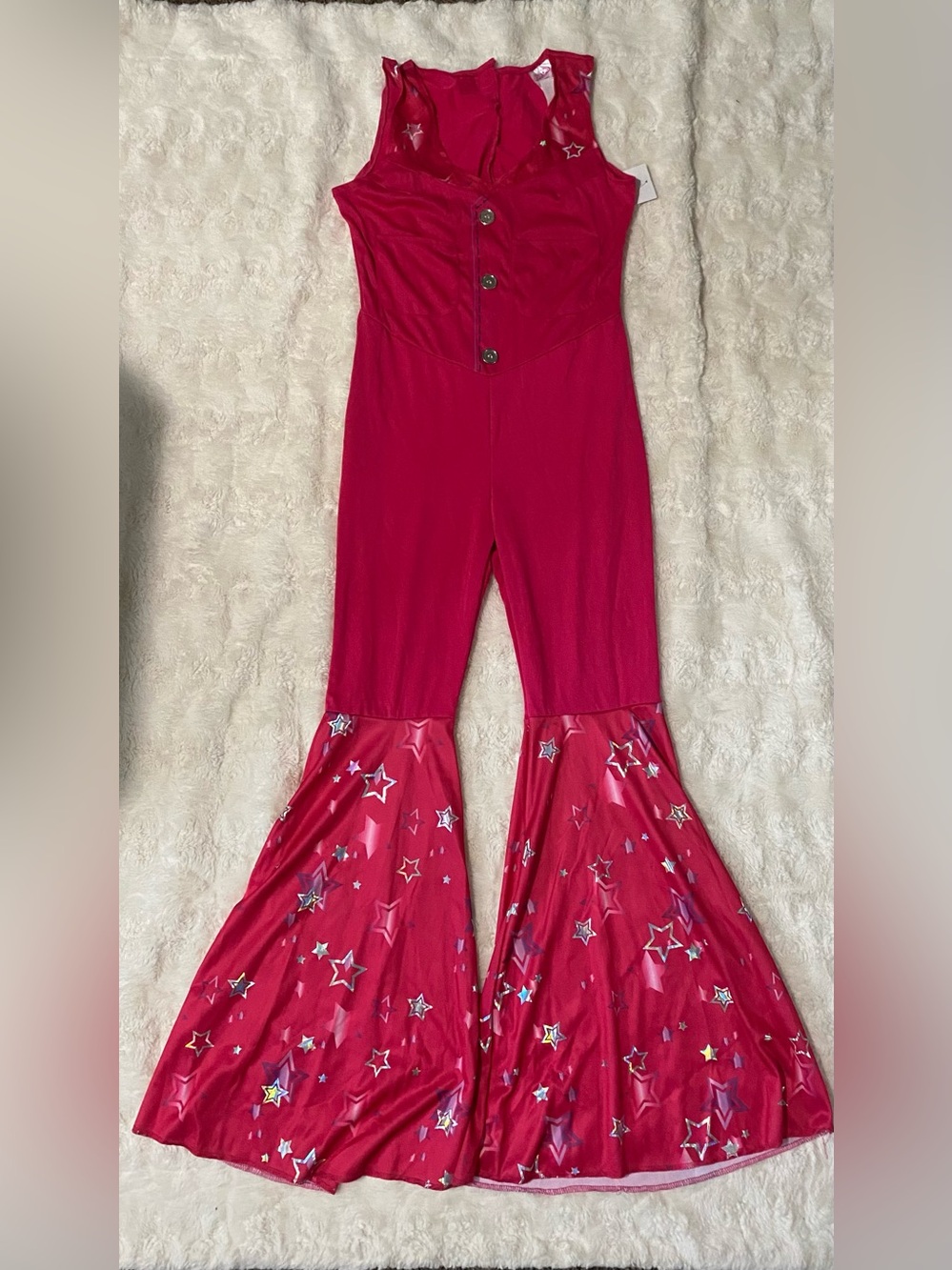 Barbie Hot Pink Star-Print Bell-Bottom Jumpsuit